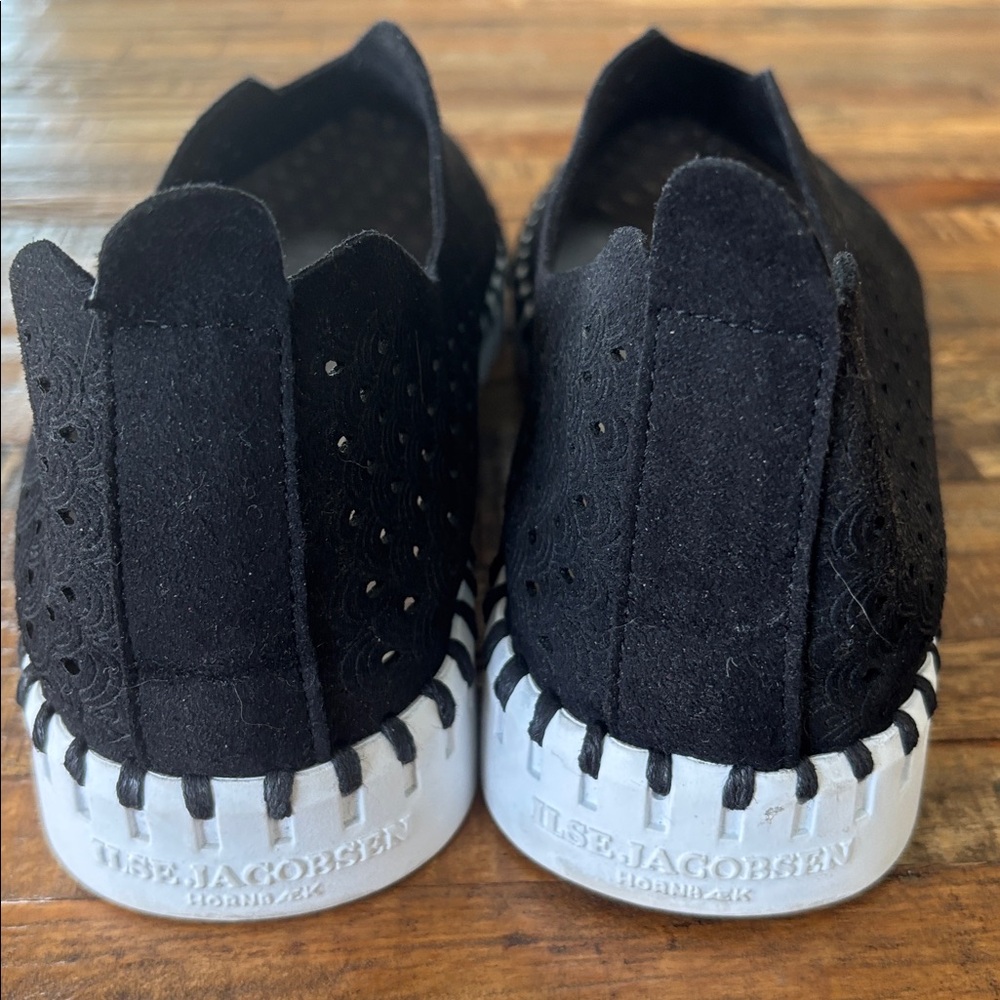 Ilse Jacobsen Black Perforated Slip-On Flats with Contrast Trim - Picture 3 of 7